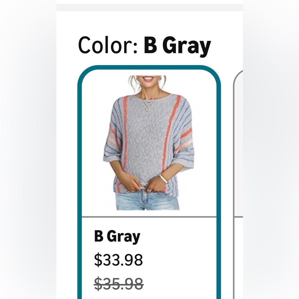 NWT-Casual Crewneck 3/4 Sleeve Striped Lightweight Knit Trendy Boho Top Pullover